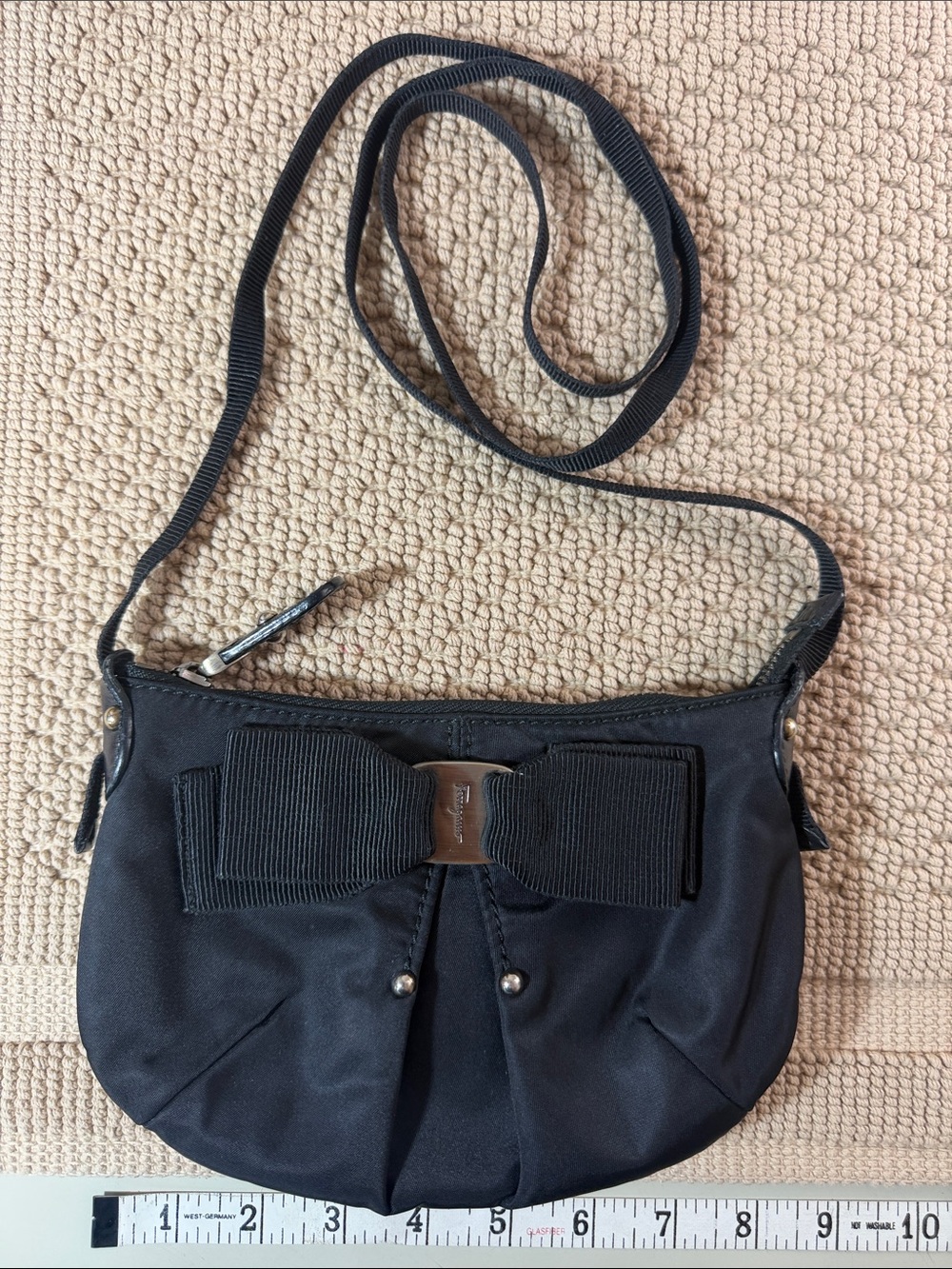 Salvatore Ferragamo Vara Bow Nylon Crossbody Bag Black Made in Italy